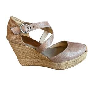 Bettye Muller Metallic Rose Gold Espadrille Wedge Sandals 38